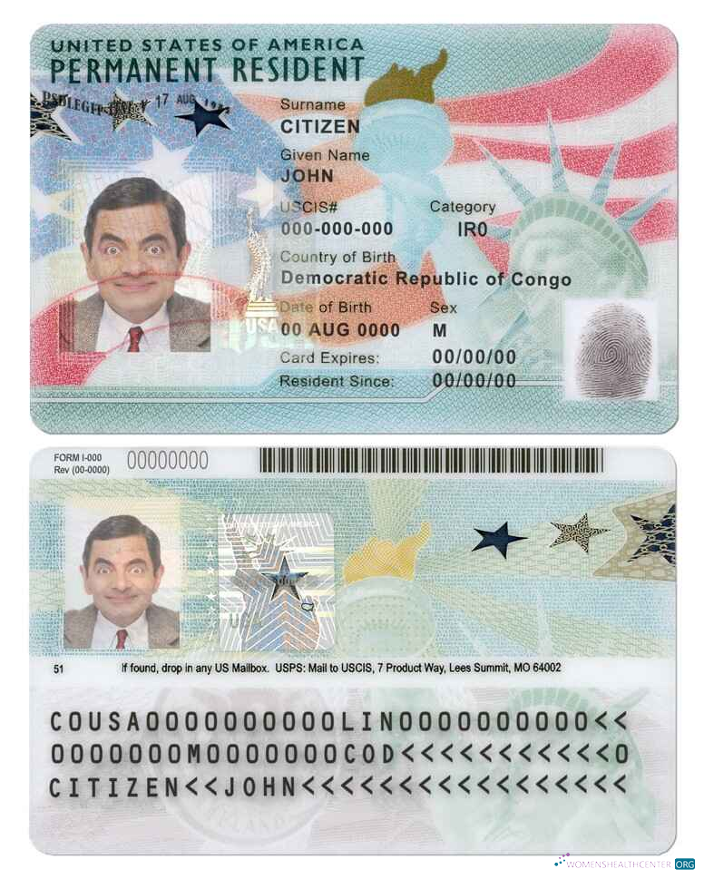 USA green card, permanent resident card template in PSD format, fully editable (2020 – present) 